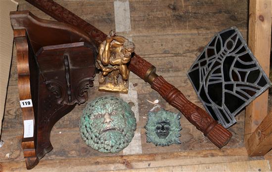 2 wall brackets, stained glass etc